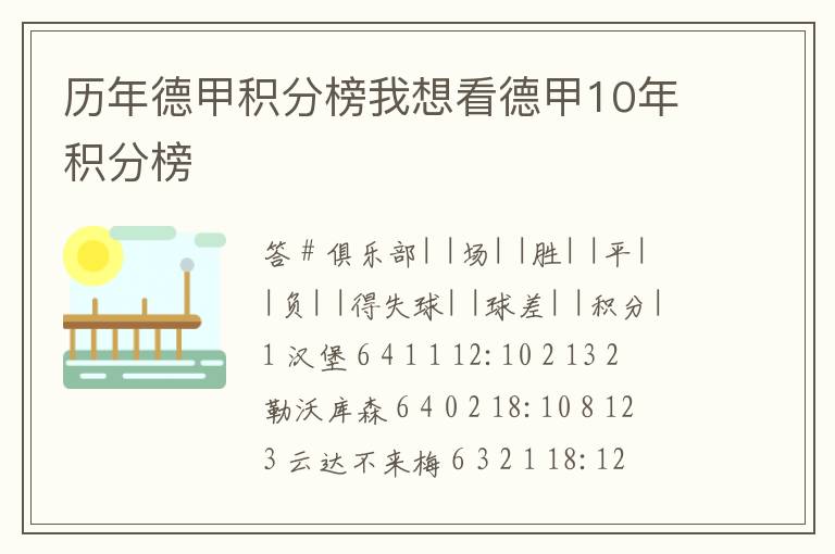 历年德甲积分榜我想看德甲10年积分榜