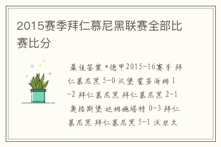 2015赛季拜仁慕尼黑联赛全部比赛比分