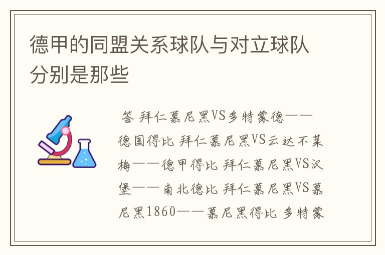 德甲的同盟关系球队与对立球队分别是那些