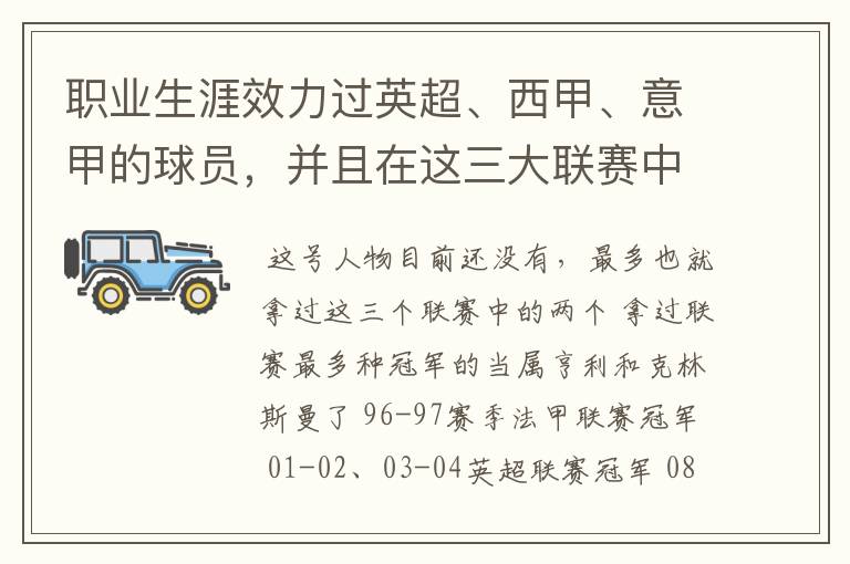 职业生涯效力过英超、西甲、意甲的球员，并且在这三大联赛中都拿到过联赛冠军的球员有吗？