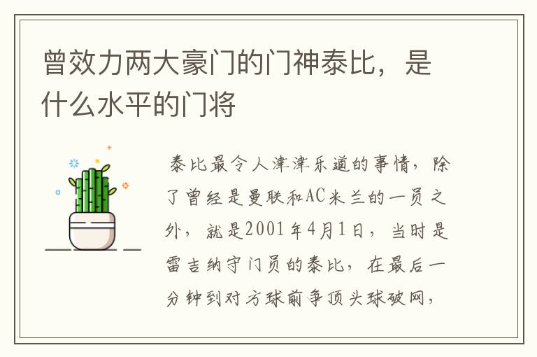 曾效力两大豪门的门神泰比，是什么水平的门将