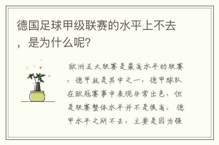 德国足球甲级联赛的水平上不去，是为什么呢？