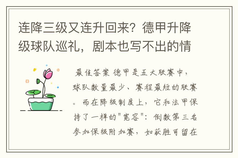 连降三级又连升回来？德甲升降级球队巡礼，剧本也写不出的情节