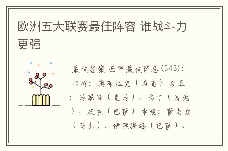 欧洲五大联赛最佳阵容 谁战斗力更强