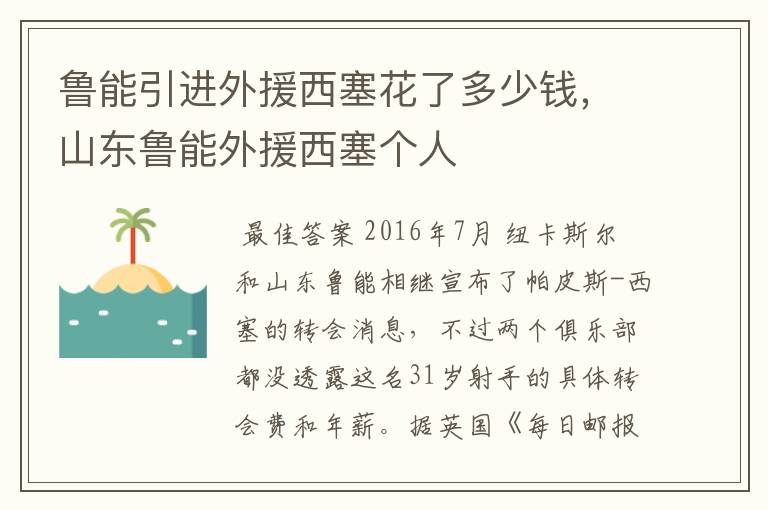 鲁能引进外援西塞花了多少钱，山东鲁能外援西塞个人