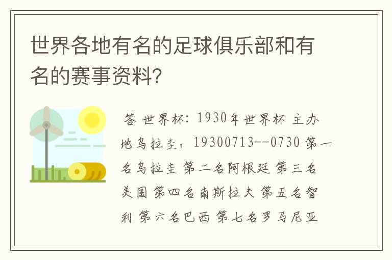 世界各地有名的足球俱乐部和有名的赛事资料？