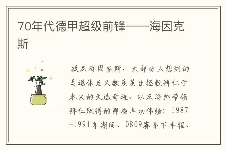 70年代德甲超级前锋——海因克斯