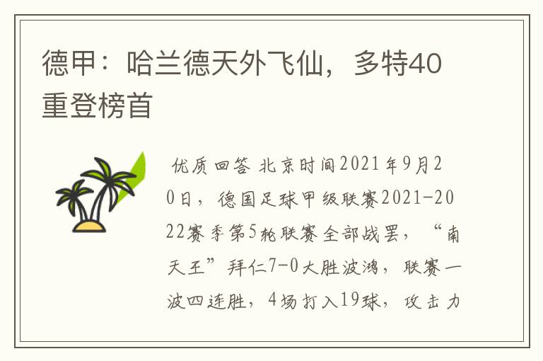 德甲：哈兰德天外飞仙，多特40重登榜首