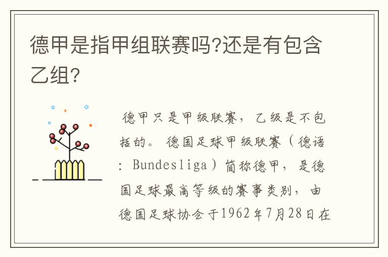 德甲是指甲组联赛吗?还是有包含乙组?