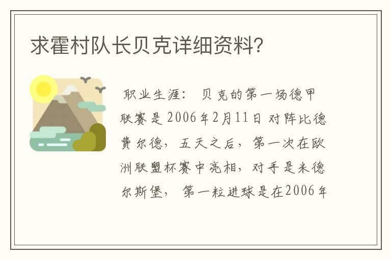 求霍村队长贝克详细资料？