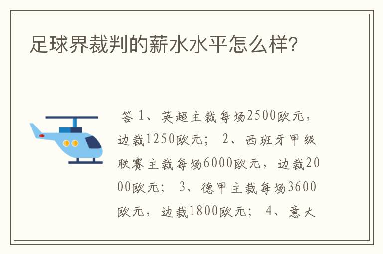 足球界裁判的薪水水平怎么样？