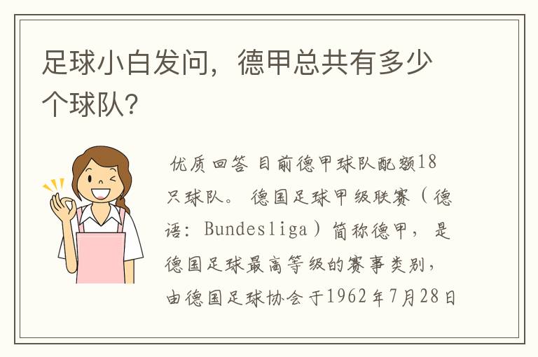 足球小白发问，德甲总共有多少个球队？