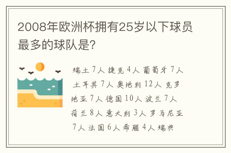 2008年欧洲杯拥有25岁以下球员最多的球队是？