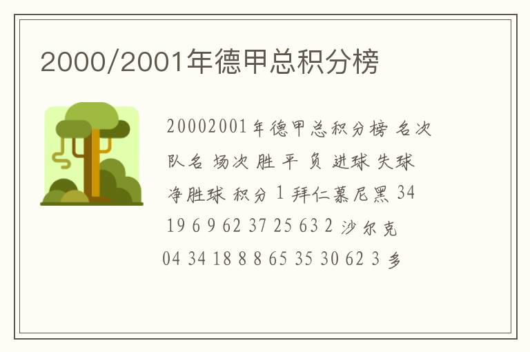 2000/2001年德甲总积分榜