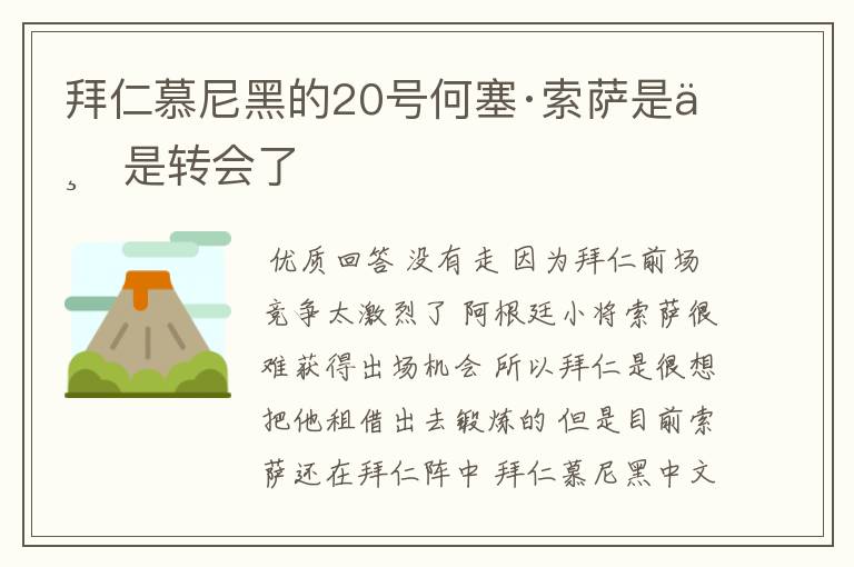 拜仁慕尼黑的20号何塞·索萨是不是转会了