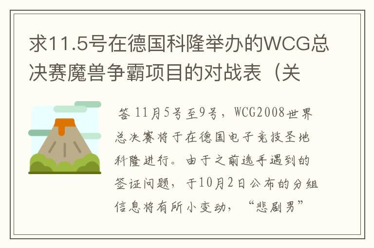 求11.5号在德国科隆举办的WCG总决赛魔兽争霸项目的对战表（关注中国选手）？