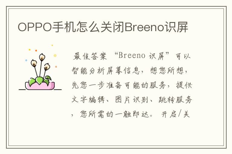 OPPO手机怎么关闭Breeno识屏