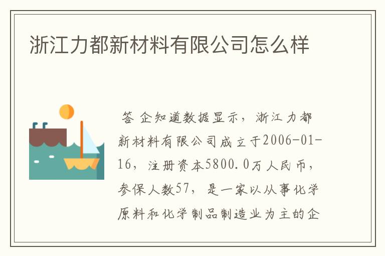 浙江力都新材料有限公司怎么样