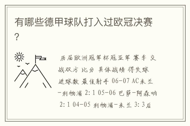 有哪些德甲球队打入过欧冠决赛？