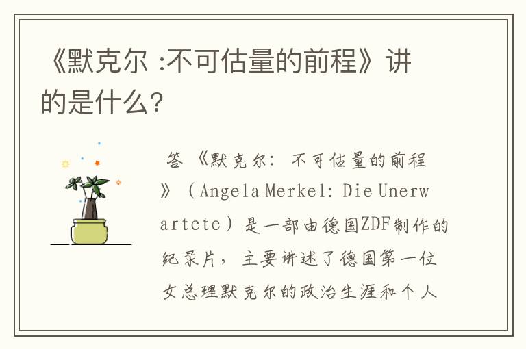 《默克尔 :不可估量的前程》讲的是什么?