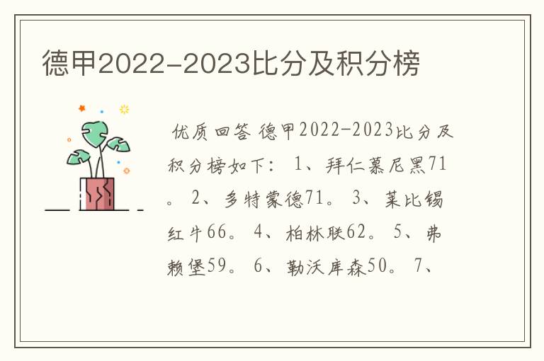 德甲2022-2023比分及积分榜