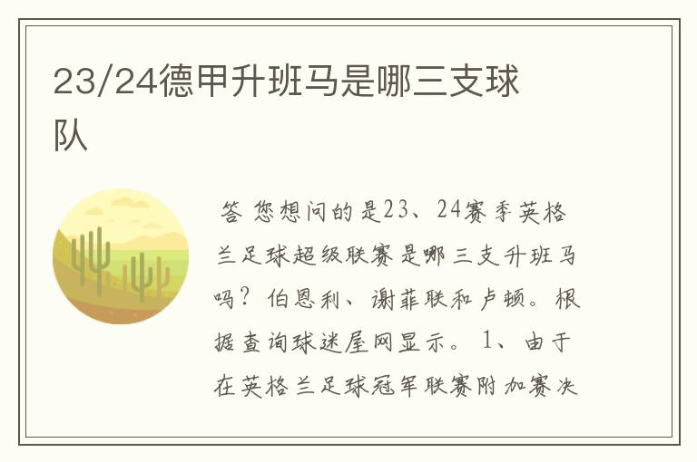 23/24德甲升班马是哪三支球队