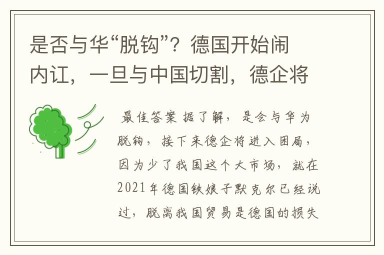 是否与华“脱钩”？德国开始闹内讧，一旦与中国切割，德企将何去何从？