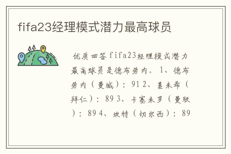 fifa23经理模式潜力最高球员