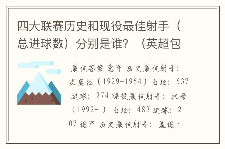 四大联赛历史和现役最佳射手（总进球数）分别是谁？（英超包括英甲）