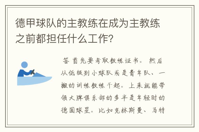 德甲球队的主教练在成为主教练之前都担任什么工作？