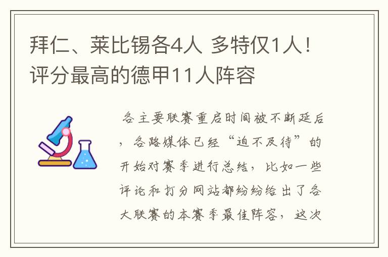 拜仁、莱比锡各4人 多特仅1人！评分最高的德甲11人阵容