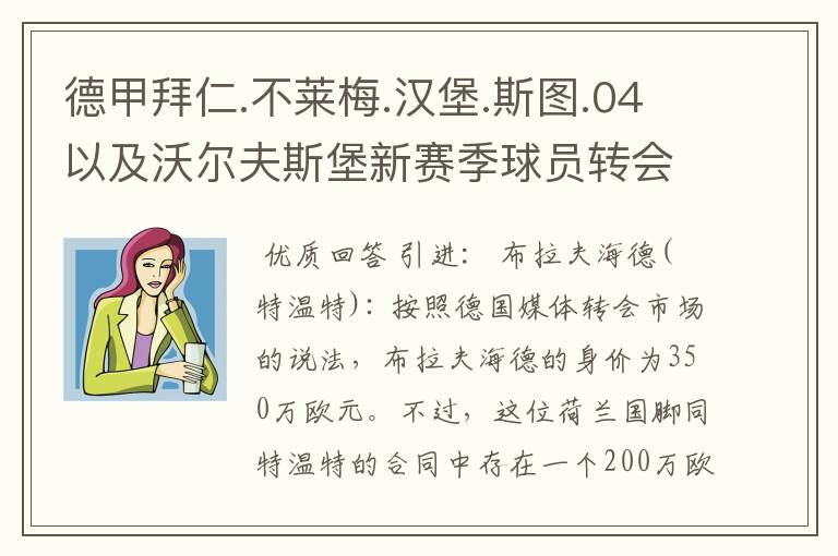 德甲拜仁.不莱梅.汉堡.斯图.04以及沃尔夫斯堡新赛季球员转会一览