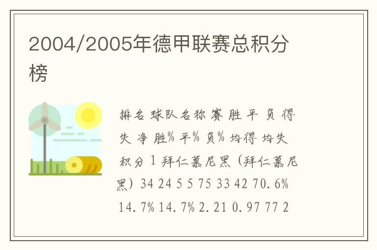 2004/2005年德甲联赛总积分榜