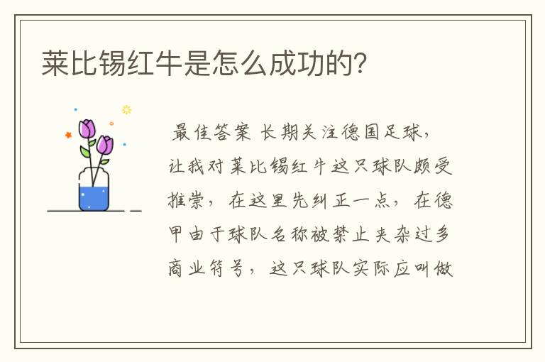 莱比锡红牛是怎么成功的？