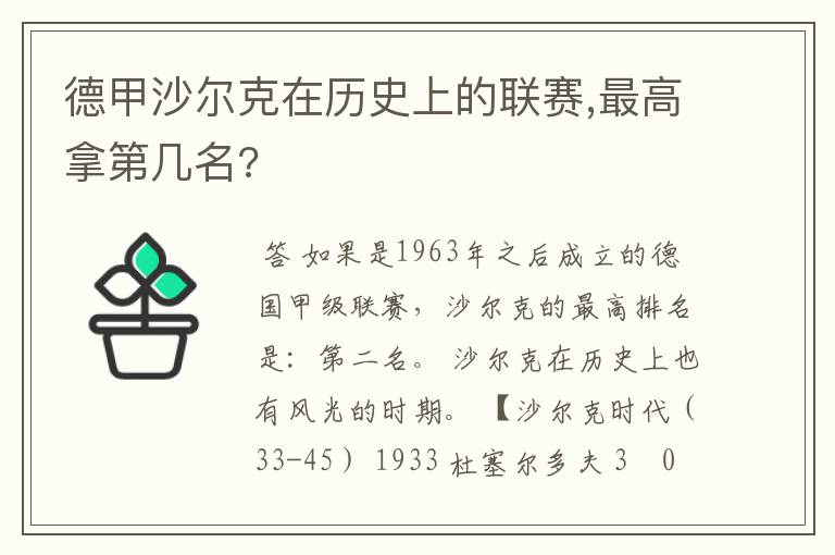 德甲沙尔克在历史上的联赛,最高拿第几名?