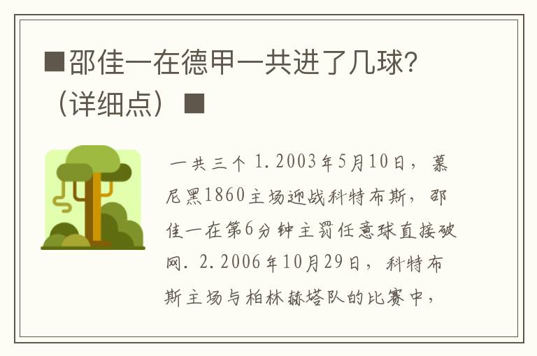 ■邵佳一在德甲一共进了几球？（详细点）■