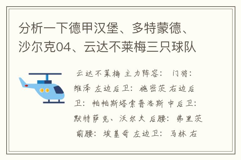 分析一下德甲汉堡、多特蒙德、沙尔克04、云达不莱梅三只球队的人员打法和阵型