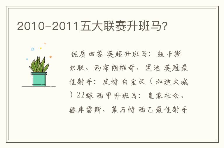 2010-2011五大联赛升班马?