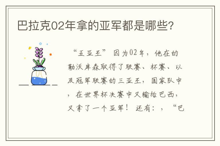 巴拉克02年拿的亚军都是哪些?