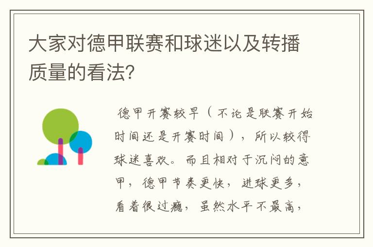 大家对德甲联赛和球迷以及转播质量的看法？