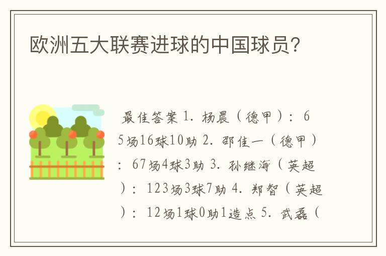 欧洲五大联赛进球的中国球员？