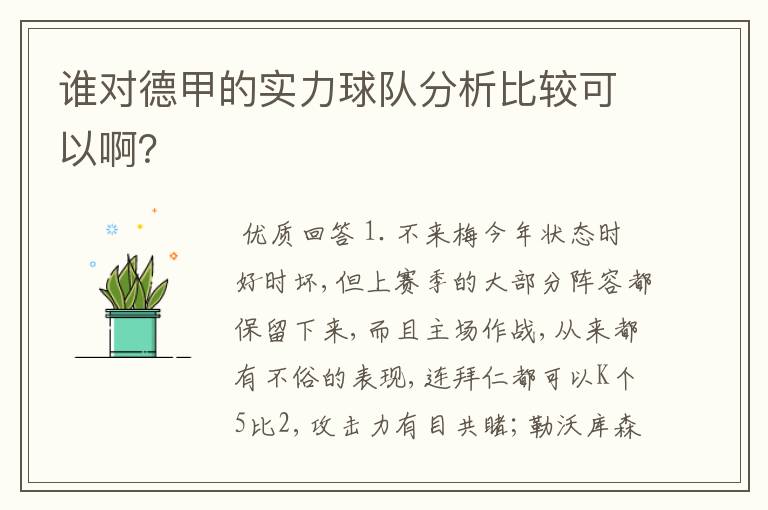 谁对德甲的实力球队分析比较可以啊？