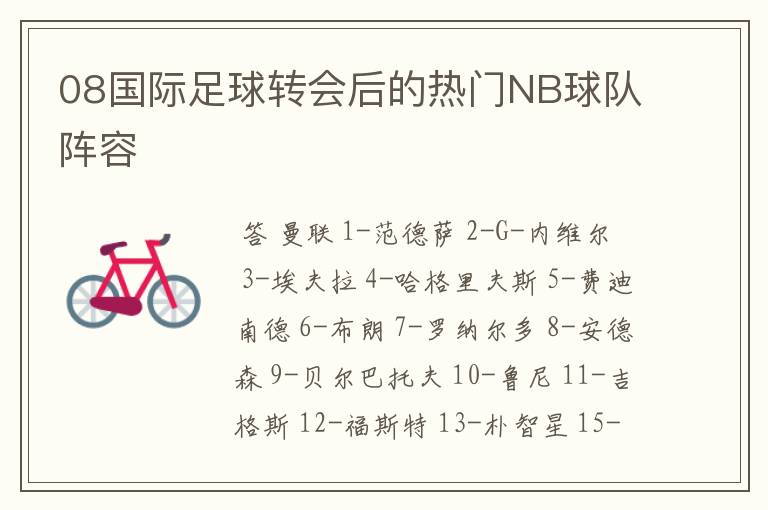 08国际足球转会后的热门NB球队阵容