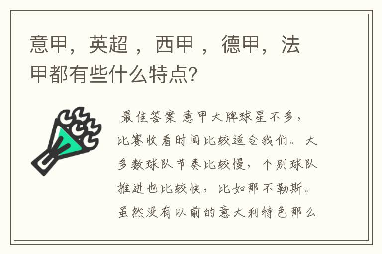 意甲，英超 ，西甲 ，德甲，法甲都有些什么特点？