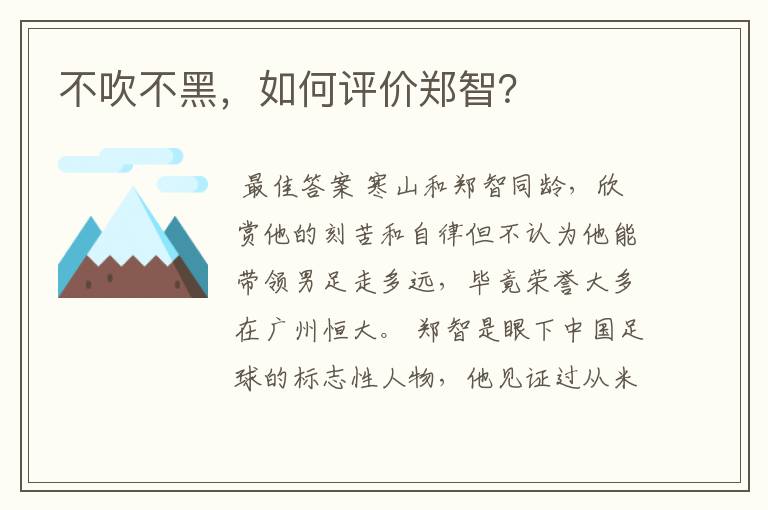 不吹不黑，如何评价郑智？