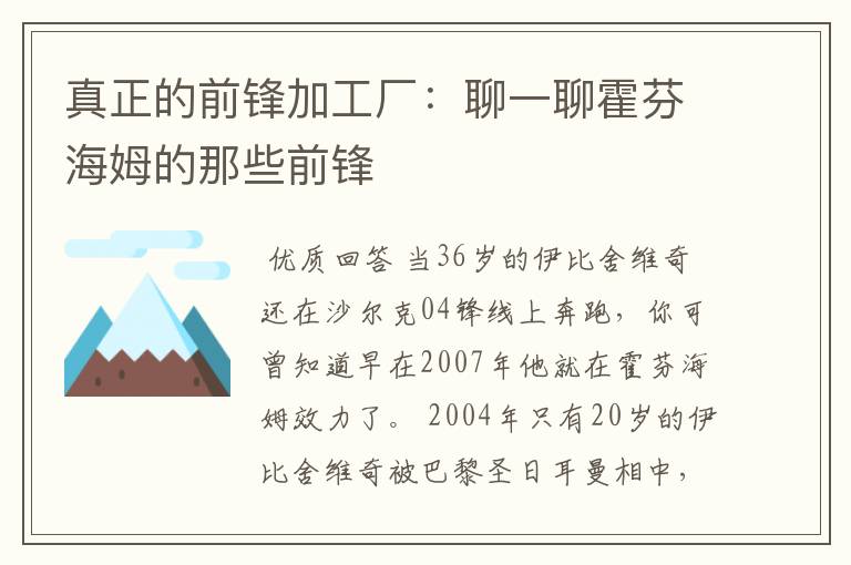 真正的前锋加工厂：聊一聊霍芬海姆的那些前锋