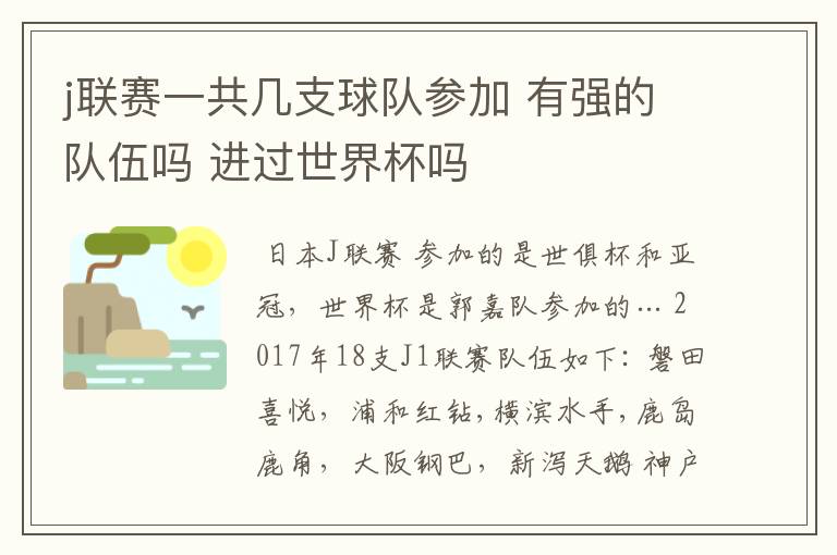 j联赛一共几支球队参加 有强的队伍吗 进过世界杯吗