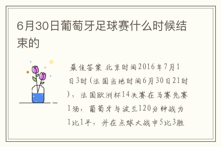 6月30日葡萄牙足球赛什么时候结束的