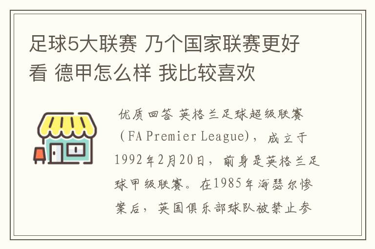 足球5大联赛 乃个国家联赛更好看 德甲怎么样 我比较喜欢