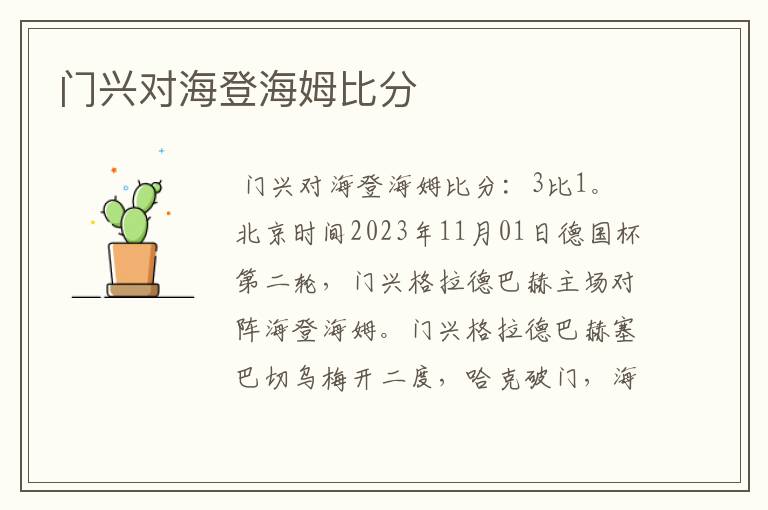 门兴对海登海姆比分